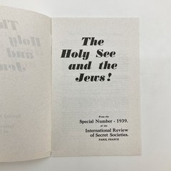 The Holy See and the Jews Special Number 1939 Reprint IRSS IRSS Vatican WWII Era